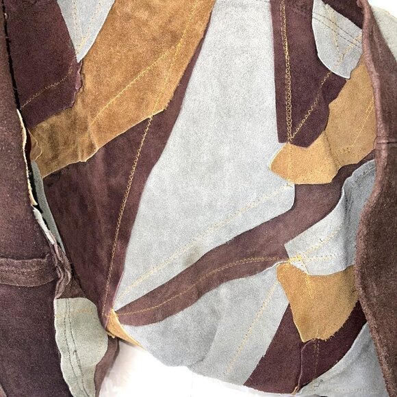 Vintage Handmade Suede Patchwork Poncho Womens One Size Pullover Slit Pockets - Picture 11 of 12